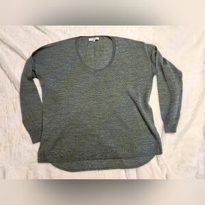 Madewell Gray Crewneck Long Sleeve Top With Small Sode Split, Women's S